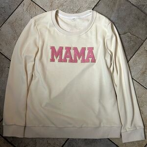 Cream crewneck "Mama" sweatshirt with pink lettering. Size XL. New without tags
